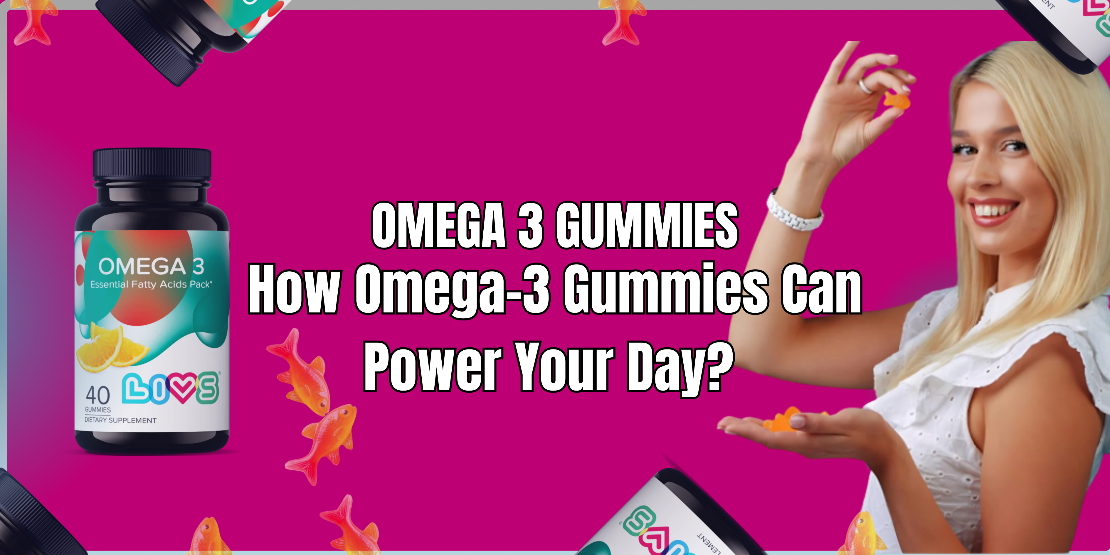 Open bottle of LIVS orange-flavored plant-based Omega 3 gummies spilling out